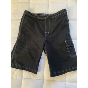 LANDS' END Boys Size Large 12-14 Swim Trunks Suit Mesh Lining Black Swimsuit